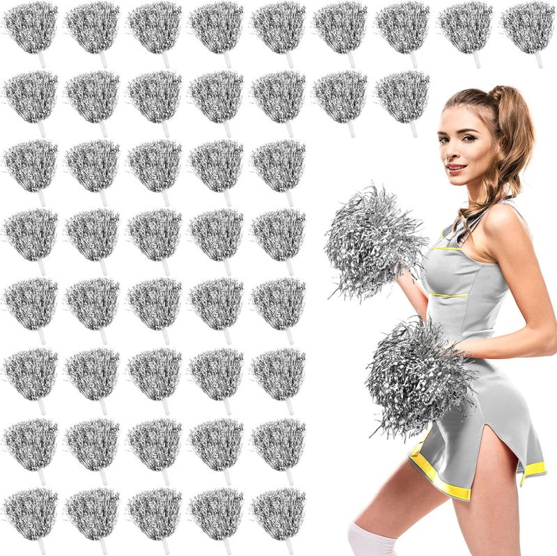 Jerify 60 Pcs Cheerleading Pom Poms Metallic Foil Cheer Pompoms Bulk with Plastic Handle Cheering Costume Accessory for Football Basketball Cheering Squad Team Spirit Dance Sport Stage Performance - Image 1